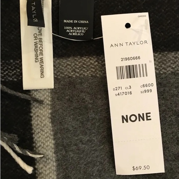 Ann Taylor Check Fringe Reversible Scarf, Heather Grey/Charcoal - Picture 7 of 7